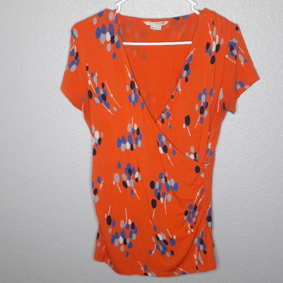 Boden Tops - Boden Orange & Blue Polka Dot  V Neck Wrap Shirt